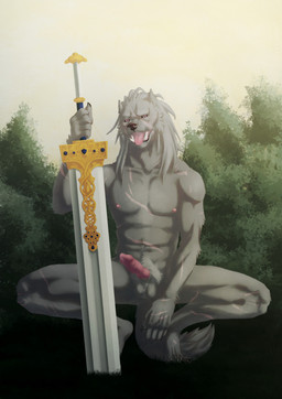 animal_genitalia animal_penis anthro athletic balls blush bodily_fluids erection fingers fur genital_fluids genitals hair knot looking_at_viewer male muscular muscular_anthro nipples nude open_mouth pecs penis precum scar scars_all_over sheath solo tail teeth tongue tongue_out sammaeel elden_ring fromsoftware blaidd_(elden_ring) canid canine canis mammal wolf hi_res