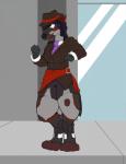 anthro canid canine canis clothed clothing cock_transformation female lugus mafia mammal outside sidewalk solo standing story story_in_description transformation window wolf