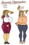 anthro big_breasts bottomwear breasts brown_hair business_attire business_suit businesswear clothed clothing cross cross_necklace ear_piercing ear_ring eyewear female footwear glasses hair huge_breasts jewelry mature_anthro mature_female necklace piercing ring_piercing shirt simple_background skirt smile solo standing suit text thick_thighs topwear wide_hips lurker_bot maryanne_(lurker_bot) lagomorph leporid mammal rabbit digital_media_(artwork) english_text hi_res