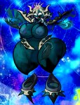 anthro big_breasts blue_body blue_nipples blue_pussy breasts eye_in_mouth female floating_hands genitals headgear horn huge_breasts looking_at_viewer nipples not_furry nude open_mouth pussy slime smile solo thick_thighs wide_hips shieradevil kirby_(series) nintendo magolor magolor_soul goo_creature monster digital_media_(artwork) shaded