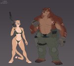 2024 abs anthro athletic athletic_female bear big_breasts bikini blue_eyes breasts brown_bear cleavage clothed clothing cougar duo felid feline female green_eyes grizzly_bear gun gus_(grizzlygus) hi_res holster kodiak_bear male male/female mammal muscular muscular_male police ranged_weapon scar scars_all_over size_difference special_forces stoopix swat swimwear tactical_gear two-piece_swimsuit ursine valerie_(grizzlygus) weapon