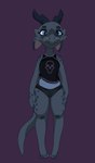 anthro black_clothing blue_body blue_eyes blue_scales blue_tail claws clothing eyelashes facial_piercing female freckles gauged_septum grey_clothing grey_tail markings nose_piercing piercing purple_clothing scales septum_piercing solo spots spotted_markings tail topwear underwear squablodecomplash vex_(squablodecomplash) kobold scalie hi_res