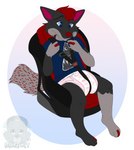 anthro baby_seat biped blue_eyes bunnyhopps_(diaper) car_seat clean_diaper clothed clothing diaper male pantsless pattern_diaper print_diaper printed_t-shirt rabbit_print shirt solo strapped topwear wearing_diaper rileykit abuniverse bunnyhopps absurd_res flat_colors hi_res