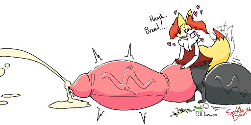 balls big_balls big_penis bodily_fluids cum drugs excessive_cum excessive_genital_fluids expansion femboy genital_fluids genitals growing growth huge_balls huge_penis hyper hyper_balls hyper_genitalia hyper_penis knot male penis pills throbbing snekkobean nintendo pokemon braixen generation_6_pokemon pokemon_(species)