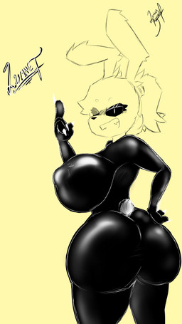anthro big_breasts big_butt black_clothing black_eyelids black_eyes breasts butt clothing crossgender eyelashes female hair huge_breasts huge_butt latex latex_clothing latex_skinsuit nails ponytail pupils scut_tail sharp_nails short_tail skinsuit solo tail tight_clothing white_pupils lunnybunny19 lunnet_(lunnybunny19) lagomorph leporid mammal rabbit 9:16 absurd_res hi_res sketch
