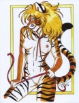 2006 absurd_res anthro breasts felid female genitals hair hi_res mammal nipples pantherine pussy signature solo stripes terrie_smith tiger traditional_media_(artwork)