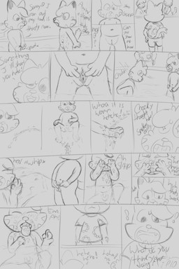 anthro balls bathroom being_watched bodily_fluids caught caught_in_the_act duo female genital_fluids genitals looking_at_another male male/female nude peeing peeing_on_another penis urine vulva watersports young somestickygoo felid feline mammal 2:3 absurd_res hi_res monochrome brother_(lore) brother_and_sister_(lore) sibling_(lore) sister_(lore)