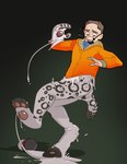3_toes anthro biped black_markings bottomless brown_eyes brown_hair clothed clothing coat countershade_hands countershade_torso countershading digitigrade eyewear falling_over feet gender_transformation glasses glistening glistening_body goo_transformation grey_body growth hair human_to_anthro leopard_spots male markings mid_transformation mtf_transformation on_one_leg open_mouth paint_can pawpads puddle shirt side_view solo species_transformation spots standing tail tail_growth toeless_(marking) toes topwear transformation white_body white_countershading blackshirtboy kae_(agcb) felid human mammal pantherine snow_leopard 2013 colored shaded