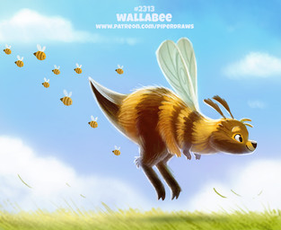 antennae_(anatomy) black_eyes brown_body brown_fur cloud female feral fur group humor insect_wings outside pun sky solo_focus visual_pun wings yellow_body yellow_fur piper_thibodeau arthropod bee hymenopteran insect macropod mammal marsupial wallaby digital_media_(artwork) digital_painting_(artwork) painting_(artwork)