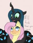 arthropod blush changeling chapaevv drone_(mlp) duo_focus english_text equid equine female feral fluttershy_(mlp) friendship_is_magic fur green_eyes group hair hasbro horn horse long_hair mammal my_little_pony open_mouth pink_hair pony queen_chrysalis_(mlp) text yellow_body yellow_fur