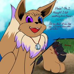 duo everstone heart_pupils heterochromia low-angle_view macro male micro micro_on_paw paws size_difference text novarraveditoa dust:_an_elysian_tail nintendo pokemon fan_character bat eevee generation_1_pokemon mammal nimbat pokemon_(species) 1:1 absurd_res hi_res