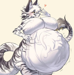 anthro belly breasts duo female heart_symbol simple_background tail vore white_arms white_background white_belly white_body white_breasts white_legs white_tail otherquail felid feline mammal 2026