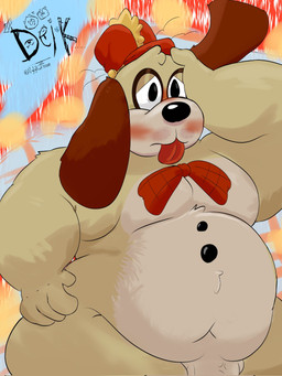 abstract_background anthro belly belly_focus belly_hair big_belly blush body_hair bottom_heavy bow_tie bow_tie_only clothing front_view genitals hand_behind_head hat hat_only headgear headgear_only headwear headwear_only huge_belly looking_at_viewer male mostly_nude muscular muscular_arms nude partially_clothed_anthro penis pubes solo tongue tongue_out vein veiny_penis ugly-rat15508 hanna-barbera the_banana_splits fleegle_(the_banana_splits) canid canine mammal 3:4 hi_res