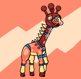 blue_collar blue_harness blush blush_lines collar fangs feral harness hooves horn infinity_symbol multicolored_body orange_body ossicone pink_nose quadruped red_body red_hooves solo spikes spikes_(anatomy) symbol teeth yellow_body squeakitties nintendo pokemon rubbermon farigiraf generation_9_pokemon pokemon_(species)