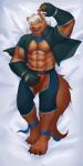 abs anthro barazoku biceps black_nose blue_eyes brown_body brown_fur claws clothing crotchless_clothing crotchless_shorts fur hair kemono male muscular muscular_anthro muscular_male pecs solo white_hair fuwayuuko canid canine canis mammal wolf 1:2 2018 absurd_res digital_media_(artwork) hi_res