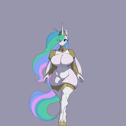 5_fingers anthro anthrofied big_breasts blue_eyes blue_hair blue_tail boots bouncing_breasts breasts cleavage clothed clothing crown curvy_figure deep_cleavage eye_through_hair eyebrow_through_hair eyebrows eyelashes feathered_wings feathers female fingers footwear green_hair green_tail grey_background hair headgear horn huge_breasts legwear leotard multicolored_hair multicolored_tail shoes simple_background smile solo tail teal_hair teal_tail thick_thighs thigh_boots thigh_highs translucent translucent_hair unicorn_horn voluptuous walking white_body white_feathers wide_hips wings nsilverdraws friendship_is_magic hasbro my_little_pony mythology princess_celestia_(mlp) equid equine mammal mythological_creature mythological_equine winged_unicorn 1:1 2026 2d_animation animated hi_res loop