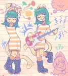 3_fingers anthro black_boots black_clothing black_footwear black_nose boots clothing dancing electric_guitar eyes_closed female fingers footwear fur green_hair guitar hair happy long_hair musical_instrument one_eye_closed one_leg_up open_mouth paper pattern_background pattern_clothing pattern_sweater pattern_topwear pink_inner_ear playing_guitar playing_music plucked_string_instrument raised_leg shoes simple_background socks solo speech_bubble string_instrument striped_background striped_clothing striped_sweater striped_topwear stripes sweater thought_bubble topwear wink yellow_body yellow_clothing yellow_footwear yellow_fur yellow_socks graskip cc-by-nc creative_commons amelie_(graskip) domestic_cat felid feline felis mammal 2023 colored draw_over photography_(artwork) shaded