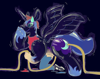 armor blue_body blue_eyes blue_sclera blue_tail bodily_fluids bottomwear brown_hair clothing cutie_mark eyewear footwear gender_transformation glasses hair horn hose hose_inflation human_to_feral inflatable inflation mid_transformation mtf_transformation pants shoes solo species_transformation sweat sweatdrop tail torn_clothing transformation wings vanillayote friendship_is_magic hasbro my_little_pony mythology nightmare_moon_(mlp) animate_inanimate equid equine human living_inflatable mammal mythological_creature mythological_equine winged_unicorn digital_media_(artwork) hi_res