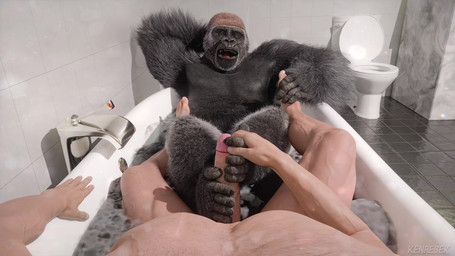 balls bathroom bathtub black_body black_fur body_hair brown_eyes chest_hair circumcised cum_on_another's_chest duo ejaculation erection feet feral first_person_view floor foot_fetish foot_lick foot_play footjob fur genitals grey_body grey_fur hand_on_foot heartbeat humanoid_feet licking light_body light_skin looking_at_viewer male male/male moan open_mouth penile penis plantigrade prehensile_feet prehensile_footjob realistic sex sink soap_bubbles tile tile_floor tile_wall toes toilet tongue vein veiny_arms veiny_legs veiny_penis wall_(structure) water yawn kenresek ape gorilla haplorhine human mammal primate 16:9 3d_(artwork) 3d_animation 4k absurd_res animated digital_media_(artwork) hi_res huge_filesize long_playtime sound video watermark widescreen