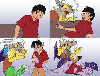 2_toes 4_fingers anthro antlers brown_body crossgender duo feet female feral fingers gender_transformation gesture grey_body hair hand_gesture horn human_to_feral laugh male mtf_crossgender mtf_transformation open_mouth pointing purple_body purple_eyes purple_hair red_eyes scared screaming sharp_teeth species_transformation teeth tf_into_fictional_character toes tongue transformation white_hair wings yellow_sclera tf-sential friendship_is_magic hasbro loss my_little_pony mythology ace_(acesential) discord_(mlp) twilight_sparkle_(mlp) chimera draconequus equid equine human mammal mythological_creature mythological_equine winged_unicorn meme