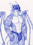 abs anthro bulge claws clothing dragon drawing_pen hi_res horn jockstrap male membrane_(anatomy) membranous_wings muscular mythological_creature mythological_scalie mythology nameless00 pen_(artwork) scalie smile solo tail traditional_media_(artwork) underwear ven_(kodiak3d) wings