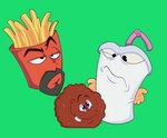 container cup disgusted_face food fries green_background group looking_at_another male meat mouth_closed simple_background trio scottforester17 adult_swim aqua_teen_hunger_force cartoon_network frylock master_shake meatwad animate_inanimate food_creature meat_creature 2023 digital_drawing_(artwork) digital_media_(artwork) hi_res