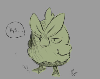 3_toes ambiguous_feral ambiguous_gender beak beak_closed black_eyes eyebrows feathered_wings feathers feet feral grass green_beak green_body green_eyebrows green_feathers green_sclera grey_background leaf leaf_eyebrows mouth_closed multicolored_body plant simple_background solo speech_bubble threatening toes two_tone_body wings buleruby nintendo pokemon pokemon_winds_and_waves avian browt generation_10_pokemon pokemon_(species) 2026 colored_sketch digital_drawing_(artwork) digital_media_(artwork) english_description full-length_portrait portrait shaded sketch