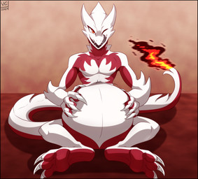 3_toes 4_fingers abdominal_bulge after_vore albino anthro belly_grab black_border border claws colored_fire countershade_arms countershade_feet countershade_hands countershading fangs feet finger_claws fingers fire flaming_tail front_view holding_belly licking licking_lips licking_own_lips looking_at_viewer male one_eye_closed open_mouth pupils red_body red_eyes red_scales rumbling_stomach same_size_vore scales sitting sitting_on_ground slit_pupils soles solo spines tail teeth toe_claws toes tongue tongue_out vore white_body white_scales wink winking_at_viewer incredibleediblecalico nintendo pokemon aghanashi_(shadowsoulful) fan_character charmeleon generation_1_pokemon lizard pokemon_(species) reptile scalie 2024 hi_res