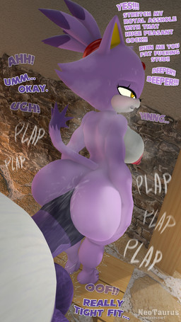 against_surface against_wall anal anal_penetration anthro balls belly big_balls big_belly big_butt big_penis blush bodily_fluids breasts butt clenched_teeth dialogue dominant dominant_male duo female genitals huge_balls huge_penis larger_male looking_pleasured male male/female moan mostly_offscreen_character motion_lines musk narrowed_eyes nude nude_female overweight overweight_male penetration penis plap plap_(sound) size_difference small_breasts smaller_female submissive submissive_female sweat sweatdrop teeth text thick_thighs throbbing throbbing_balls tiptoes neotaurus sega sonic_the_hedgehog_(series) big_the_cat blaze_the_cat domestic_cat felid feline felis mammal 3d_(artwork) 4k 9:16 absurd_res digital_media_(artwork) hi_res