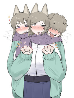 3_heads belt big_breasts blue_eyes blush bottomwear breasts brown_hair clothing female front_view green_clothing green_jacket green_topwear hair jacket looking_at_viewer multi_head scarf skirt smile solo topwear maikamiaka haewn_(maikamiaka) phech_(maikamiaka) ploy_(maikamiaka) animal_humanoid canid canid_humanoid canine canine_humanoid dog_humanoid humanoid mammal mammal_humanoid 2025 digital_media_(artwork) hi_res
