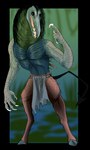 anthro beady_eyes black_hair blue_body blurred_background bottomwear brown_body brown_fur clothed clothing front_view fur green_body grey_body grey_bottomwear grey_clothing grey_loincloth grey_scales hair loincloth male open_mouth scales solo spade_tail standing tail topless imperatorcaesar celtic_mythology european_mythology mythology kelpie mythological_creature mythological_equine 3:5 alpha_channel hi_res
