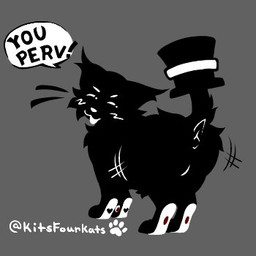 :3 anus black_body black_fur black_top_hat blush clothing dewclaw dialogue ear_tuft exclamation_point female feral fur genitals grey_background hat headgear headwear heart_(marking) markings motion_lines multicolored_body open_mouth open_smile paw_markings pawpads presenting presenting_anus rear_view red_pawpads simple_background smile solo teasing teasing_viewer text toony top_hat tuft two_tone_body vulva whiskers white_blush white_body white_fur kits4kats cottonshade felid feline felis mammal 1:1 artist_name english_text greyscale low_res monochrome signature