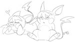 almost_fully_inside ambiguous_gender ambiguous_pred ambiguous_prey duo feral feral_pred oral_vore partially_inside sitting swallowing vore durg_(artist) nintendo pokemon fan_character generation_1_pokemon generation_5_pokemon pokemon_(species) raichu snivy aliasing digital_media_(artwork) line_art monochrome sketch