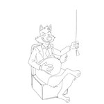 2024 animated anthro belly big_belly bottomwear canid canine canis clothing digestion dreamworks hands_on_belly kobold male male_pred male_prey mammal monochrome mr._wolf_(the_bad_guys) necktie readyadsen rubbing shorts suit the_bad_guys vore wolf