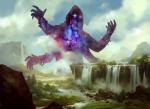 ambiguous_gender detailed_background landscape macro multi_limb nature outside silhouette solo star water waterfall daarken hasbro magic:_the_gathering kruphix deity official_art