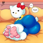 anthro barefoot big_butt butt clothed clothing dialogue feet female foot_focus humanoid_feet looking_back pawpads paws plantigrade soles solo speech_bubble text toes white_body maximus21 hello_kitty_(series) sanrio hello_kitty_(character) domestic_cat felid feline felis mammal 1:1 english_text hi_res