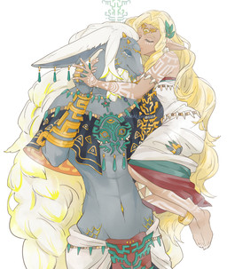 anthro blonde_hair canon_couple clasped_hands clothed clothed_anthro clothed_female clothed_humanoid clothed_male clothing dark_body dark_skin dress duo ear_piercing eyes_closed female fur grey_body grey_fur hair holding_another horn husband_and_wife kissing kissing_head long_hair male married_couple midriff navel piercing romantic romantic_ambiance romantic_couple simple_background smile standing white_background white_hair amai_siroppu nintendo tears_of_the_kingdom the_legend_of_zelda rauru_(tears_of_the_kingdom) sonia_(tloz) humanoid hylian zonai 2023 hi_res