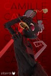 :< anthro arm_tuft black_body black_fur blade breasts chest_tuft claws clothing crooked_tail crooked_whiskers ear_piercing ear_ring featureless_breasts female finger_claws fur head_tuft holding_melee_weapon holding_object holding_sword holding_weapon katana leg_tuft logo looking_at_viewer melee_weapon mostly_nude necktie necktie_only notched_ear outline pawpads piercing pink_nose pink_pawpads red_background red_clothing red_eyes red_outline ring_piercing shoulder_tuft simple_background small_breasts solo sword tail text tuft weapon whiskers brat1x epic_games fortnite camille_(fortnite) mammal mouse murid murine rodent 2:3 3d_(artwork) digital_media_(artwork) hi_res portrait red_theme