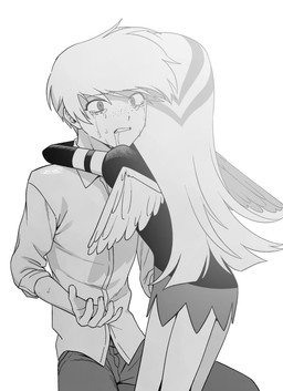 anthro bodily_fluids clothed clothing crying duo feathered_wings feathers female hug male simple_background tears white_background wings enaic31 hazbin_hotel hellaverse angel_dust molly_(hazbin_hotel) angel arachnid arthropod human mammal spider absurd_res hi_res monochrome brother_(lore) brother_and_sister_(lore) sibling_(lore) sister_(lore)