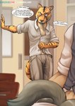 absurd_res anthro beastars bengal_tiger bill_(beastars) bird_dog canid canine canis caught countershading dialogue domestic_dog duo english_text faceless_character faceless_male felid from_behind_position greeting hi_res hunting_dog jack_(beastars) labrador legoshi_(beastars) lizardlars male male/male mammal pantherine retriever sex solo_focus text tiger wolf