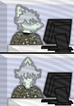 anthro clothing computer electronics grey_body grey_hair grey_scales hair hair_over_eyes jacket looking_at_viewer male scales short_hair simple_background sitting snout solo text topwear opossumvalley cavemanon_studios snoot_game fan_character green_(snoot_game) prehistoric_species pterosaur reptile scalie 2023 absurd_res artist_name digital_drawing_(artwork) digital_media_(artwork) hi_res meme watermark