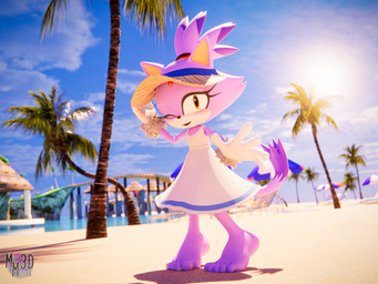 anthro barefoot beach big_feet biped clothed clothing cloud day feet female female_anthro gloves handwear one_eye_closed outside palm_tree plant purple_body solo standing tree water white_clothing white_gloves white_handwear milkmeister3d sega sonic_the_hedgehog_(series) blaze_the_cat domestic_cat felid feline felis mammal 3d_(artwork) 4:3 absurd_res digital_media_(artwork) hi_res