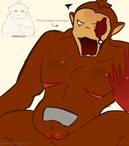 ambiguous_gender andromorph angry antennae_(anatomy) anthro blush body_blush brown_body brown_fur canon_x_oc caucasian cave_tubby dewlap_(anatomy) disfigured electronics fur genitals intersex intersex/male light_tubby male mastectomy_scar muscular muscular_anthro muscular_male narrowed_eyes pattern_background pubes scar simple_background sitting sitting_on_ground solo spread_legs spreading television text vulva vulva_blush white_body white_fur no.1cavetubbykisser not_safe_for_work rule34.xxx slendytubbies teletubbies fan_character teletubby absurd_res hi_res trans_(lore) trans_man_(lore)