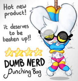 abuse anthro beaten belly blush bound braces breasts broken_glasses bruised bruised_belly bruised_eye bruised_face bulge clothing eyelashes eyewear fake_advertisement fur glasses glasses_askew gynomorph hair hands_tied intersex leg_warmers legwear living_punching_bag long_sleeves looking_pleasured messy_hair navel nerd objectification panties panties_bulge puffy_sleeves questionable_consent rope solo spiral spiral_eyes suspension sweater teeth text tongue tongue_out topwear tremble_spikes underwear wearing_glasses white_body white_fur young young_anthro young_gynomorph young_intersex pincoosh aster_(farfletchedart) lagomorph leporid mammal rabbit digital_media_(artwork) english_text hi_res signature nonbinary_(lore)