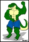 2013 abs absurd_res anthro biceps clothed clothing comic dinosaur extinct flexing green_body green_skin hi_res male maxime-jeanne muscular muscular_anthro muscular_male pecs pose prehistoric_species reptile scales scalie solo tail theropod thomas_carter topless tyrannosaurid tyrannosauroid tyrannosaurus tyrannosaurus_rex