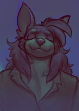 anthro brown_body brown_fur brown_hair cheek_tuft clothing collared_shirt dress_shirt eyes_closed facial_tuft floppy_ears fur hair male purple_background shirt simple_background smile solo topwear tuft diadorin nugget_(diadorin) bird_dog canid canine canis cocker_spaniel domestic_dog hunting_dog mammal spaniel absurd_res hi_res