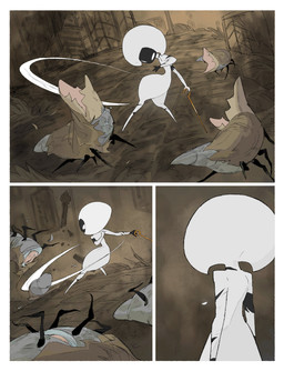 biped bisected black_body clothing corpse death detailed_background empty_eyes female female_humanoid feral fight group holding_melee_weapon holding_object holding_sword holding_weapon melee_weapon mouthless not_furry_focus slashing solo_focus sword torn_clothing weapon white_body white_eyes darkdog hollow_knight:_silksong hollow_knight_(franchise) team_cherry lace_(hollow_knight:_silksong) arthropod humanoid muckroach 2025 absurd_res comic digital_drawing_(artwork) digital_media_(artwork) hi_res