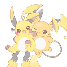 2_tails ambiguous_gender anthro duo fangs featureless_crotch fur looking_at_viewer multi_tail one_eye_closed open_mouth orange_body orange_fur pawpads paws red_eyes simple_background tail teal_eyes teeth yellow_body pkyn_n nintendo pokemon pokemon_legends_z-a generation_9_pokemon mega_evolution mega_raichu mega_raichu_x mega_raichu_y pokemon_(species) 1:1 2025 hi_res