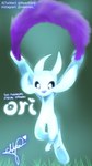 ambiguous_gender anthro black_sclera blue_nose feathers flying glowing glowing_body glowing_ears glowing_tail grass green_background happy holding_feather hooves plant purple_body purple_feathers simple_background solo tail text twitter_handle white_body white_ears white_eyes white_tail nyanfurry microsoft moon_studios ori_(series) xbox_game_studios ori_(ori) guardian_spirit 2023 9:16 colored digital_media_(artwork) digital_painting_(artwork) english_text hi_res shaded signature