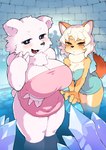 anthro bear big_breasts black_nose blush book_cover breasts brown_body brown_eyes brown_fur canid canine cleavage clothed clothing cover digital_media_(artwork) duo_focus eyebrows ezo_red_fox female fox fur green_towel group hair hi_res ice ice_(interspecies_reviewers) igloo inside interspecies_reviewers kemono looking_at_viewer mammal masha neck_tuft official_art open_mouth partially_submerged pink_towel polar_bear red_fox silhouette standing tail teeth tongue towel towel_only true_fox tuft ursine water white_body white_ears white_eyebrows white_fur white_hair white_tail